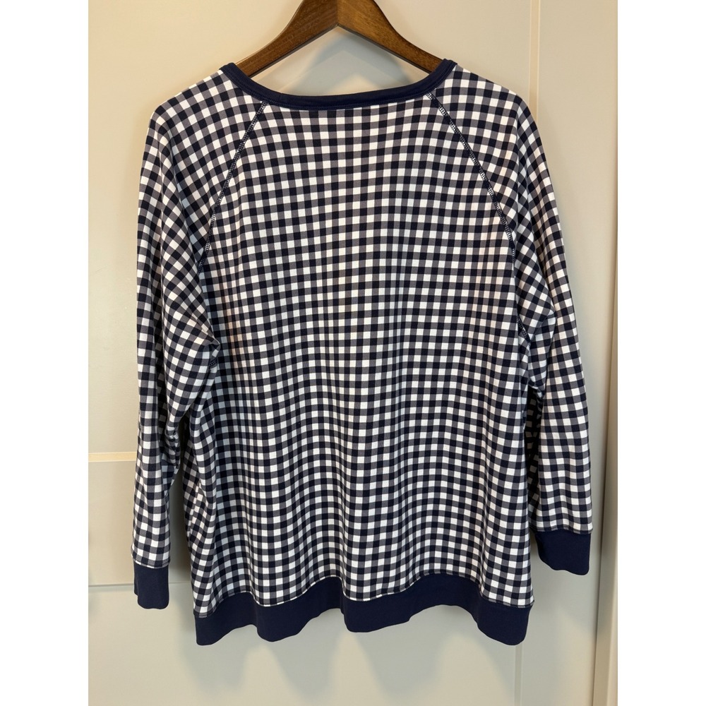Draper James Natalie 2X Sweatshirt Navy Blue Coastal Nautical Gingham Terry Knit - Picture 3 of 5